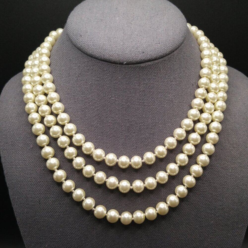 Vintage 54” Glass Pearl Necklace Hand Knotted Endless Strand Wedding